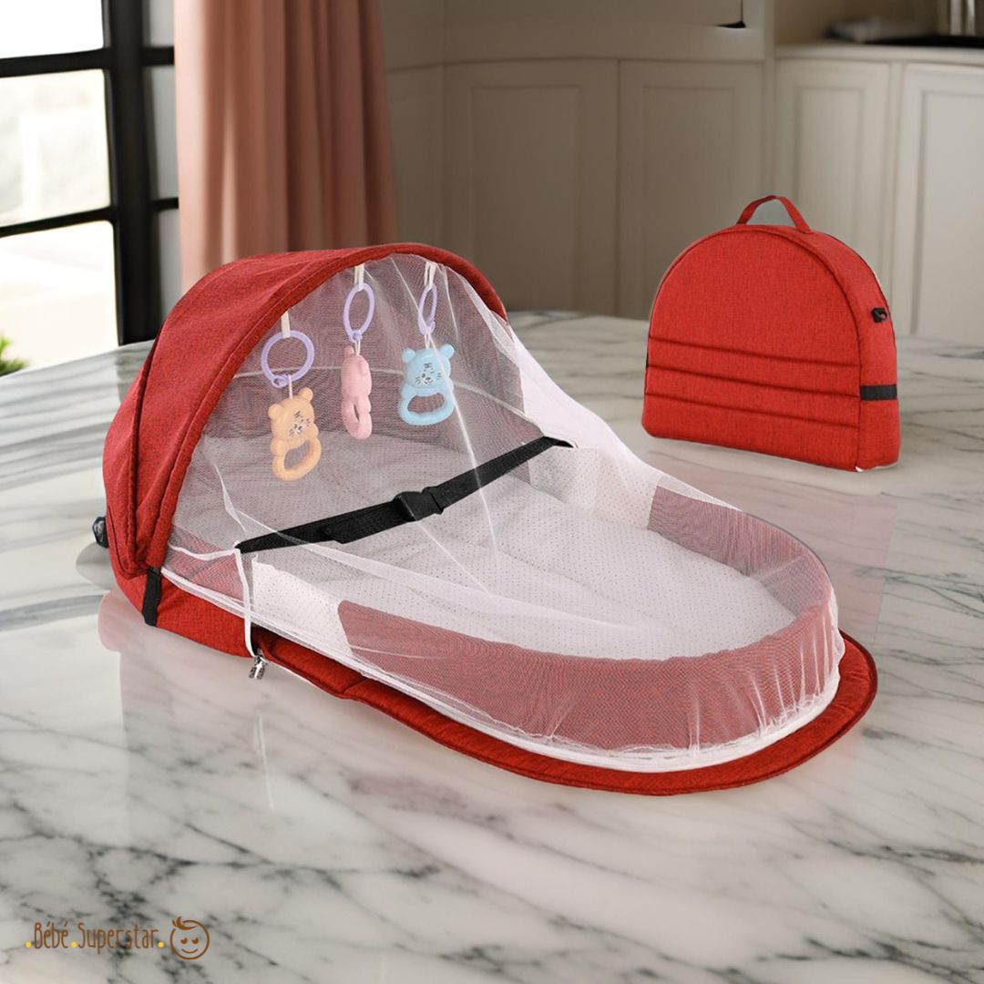 lit de voyage bébé pliable couleur bordeaux