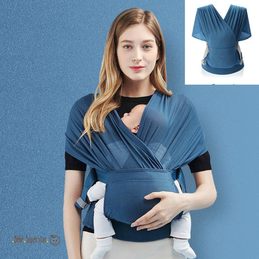 Porte bébé physiologique echarpe bleu femme- echarpe de portage bébé