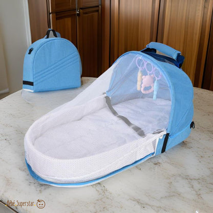 lit de voyage pour bébé bleu