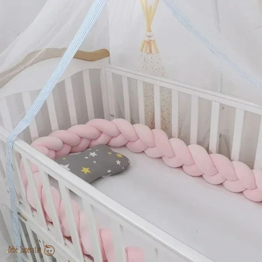 tresse de lit  bébé - tour de lit tressé rose - pare choc de lit ébé